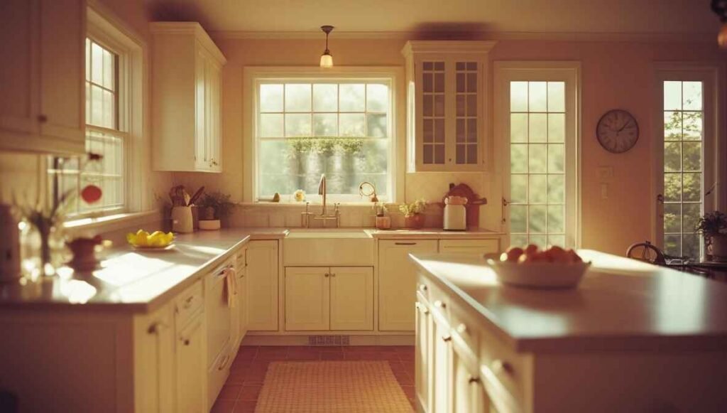 A clean and tidy kitchen in a well-maintained home, showcasing preventive pest control measures.