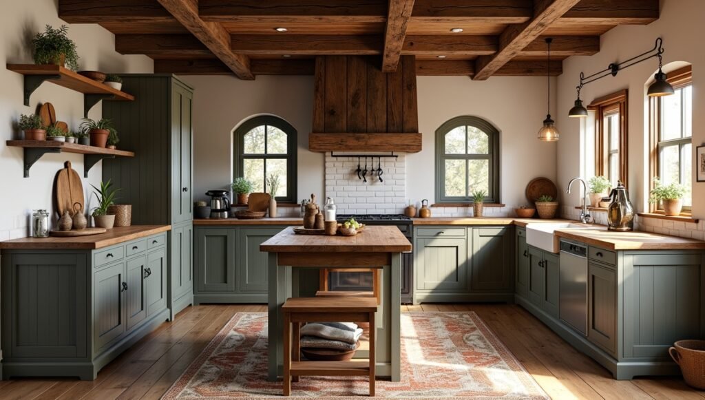 Rustic Country Kitchen with Exposed Wooden Beams