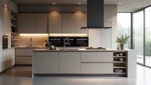 Modern kitchen with smart appliances and sleek minimalist design showcasing the latest designs for the kitchen