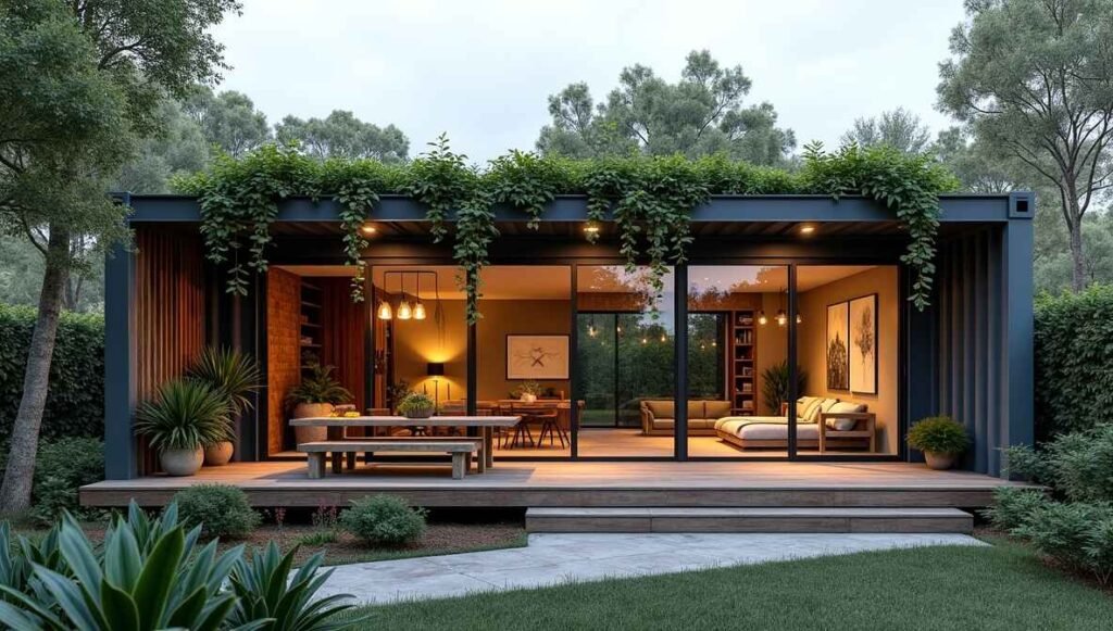 A modern home built using repurposed shipping containers