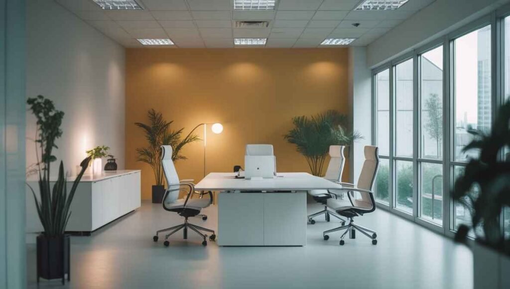 Modern office interior design with sleek furniture and minimalistic decor