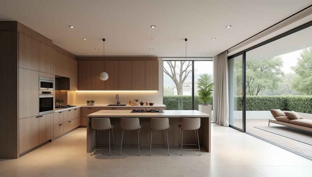 Open-concept designs for the kitchen with large island and seamless flow.