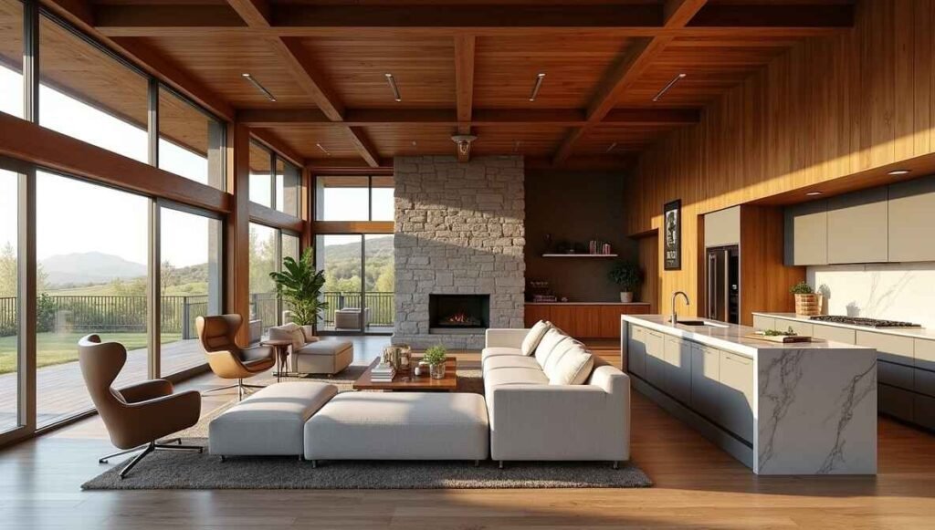 A well-designed barndominium interior with an open floor plan