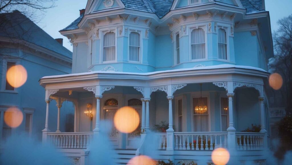 Victorian home in soft blue and white