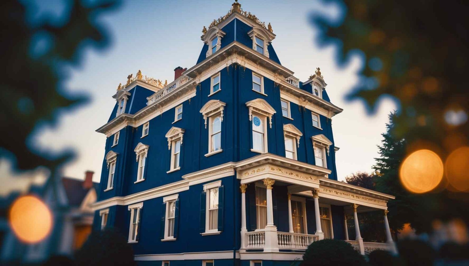 Dark Victorian home paint scheme in black, burgundy, and charcoal