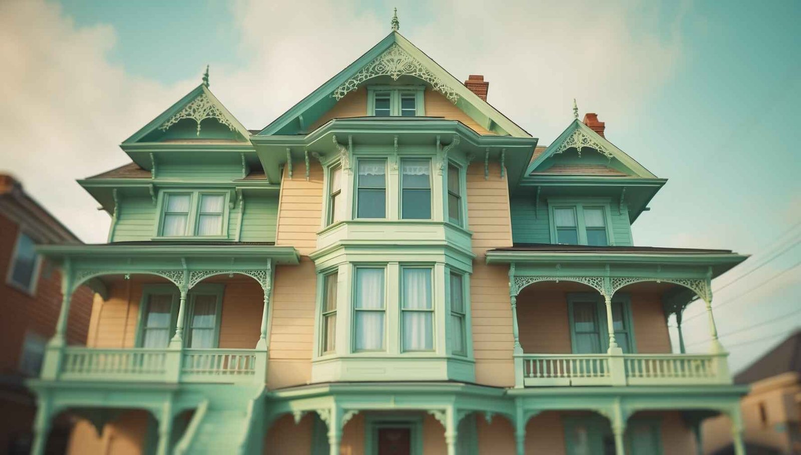 Victorian home in burnt orange, deep red, and gold