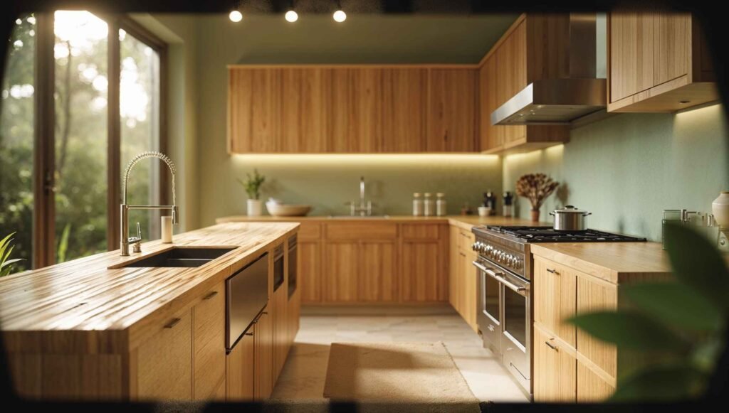 Eco-friendly kitchen with bamboo countertops and energy-efficient appliances - Kitchen Decorating Ideas