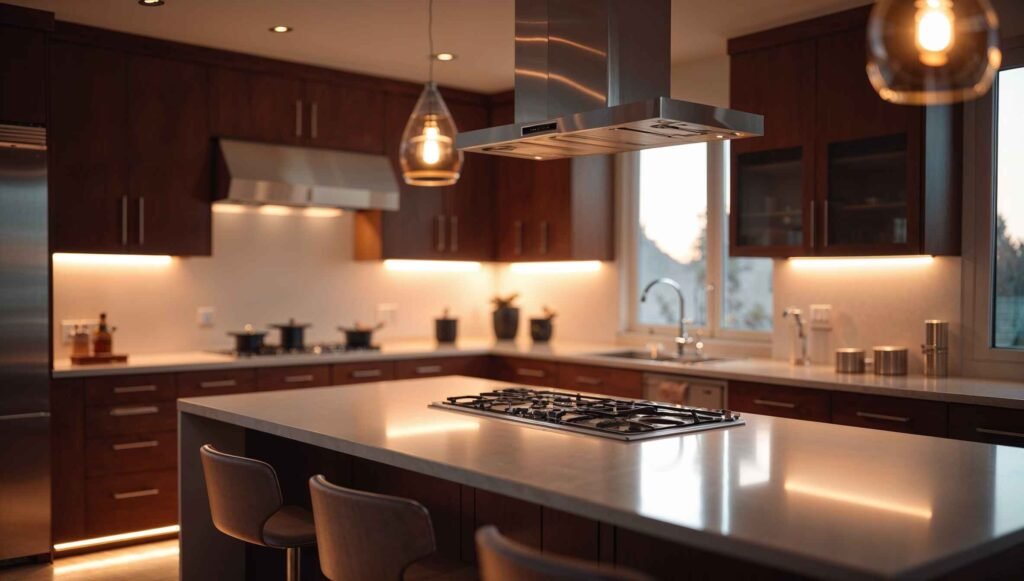 Kitchen with under-cabinet LED lights and pendant lighting - Kitchen Decorating Ideas