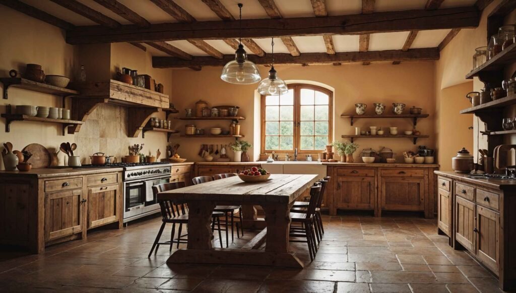 Rustic kitchen with reclaimed wood and wooden beams - Kitchen Decorating Ideas