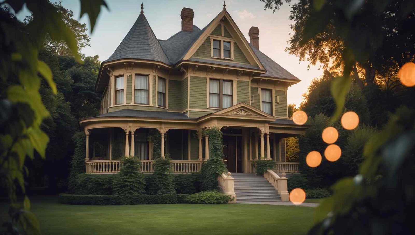 Victorian home in olive green and beige