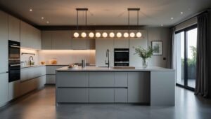 Modern kitchen with sleek appliances and a kitchen island - Kitchen Decorating Ideas