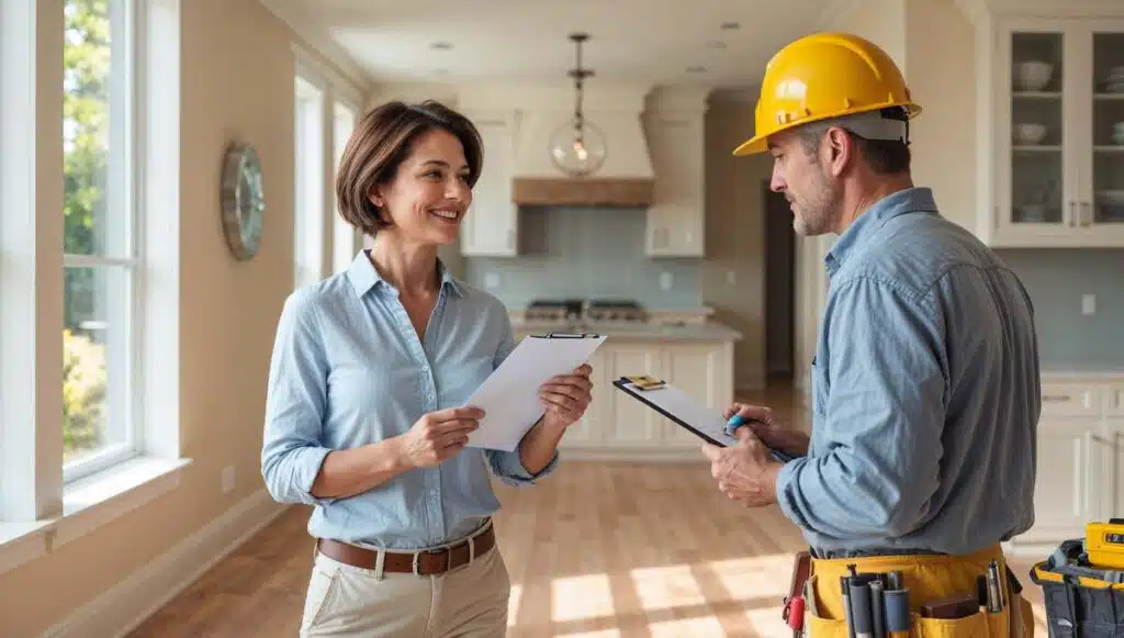 Homeowner inspecting a completed full house remodel