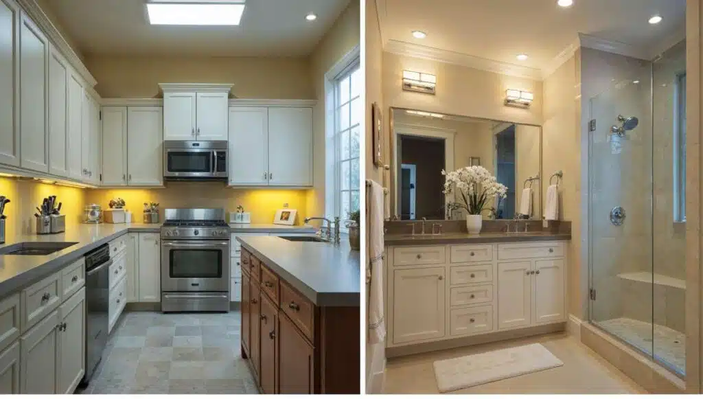 Before and after kitchen and bathroom remodel transformation