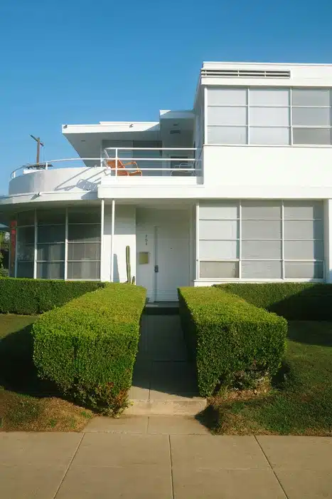 Modern remodeled USA home exterior with fresh landscaping